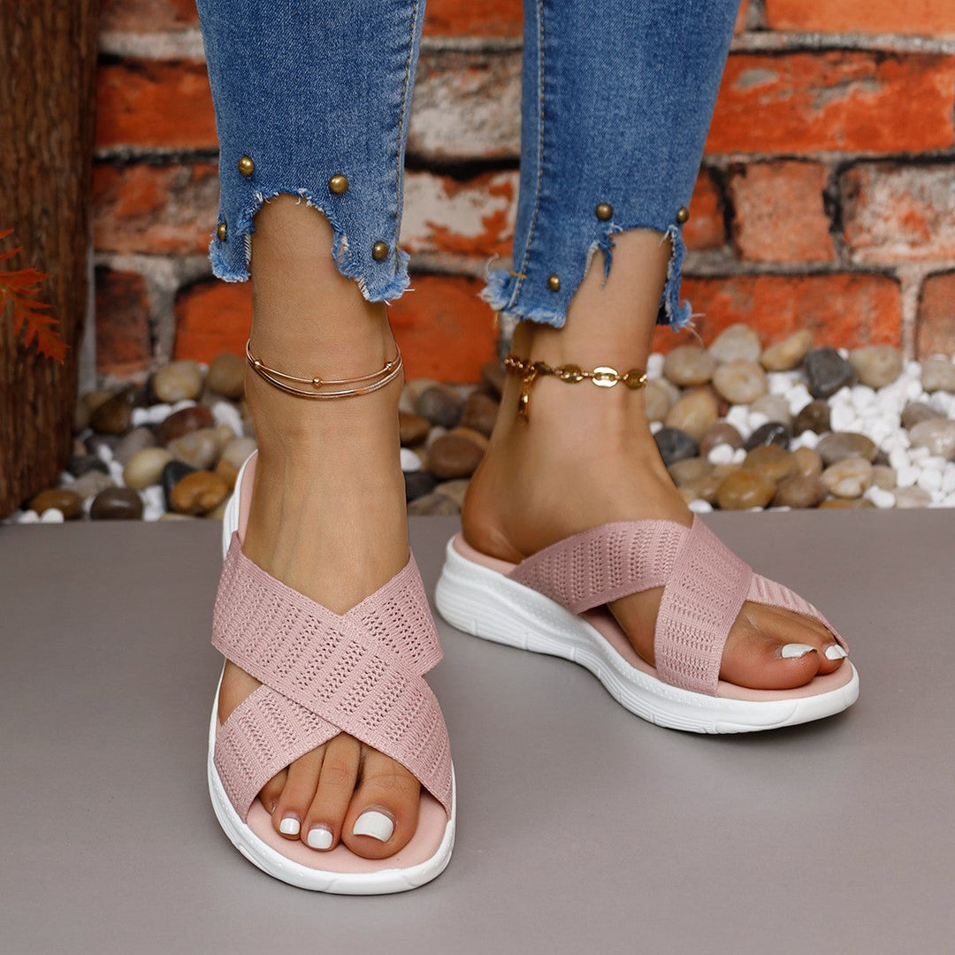 Damen Atmungsaktive und elegante Schlüpfsandalen mit Kreuzband-Wickeldesign Shopnory