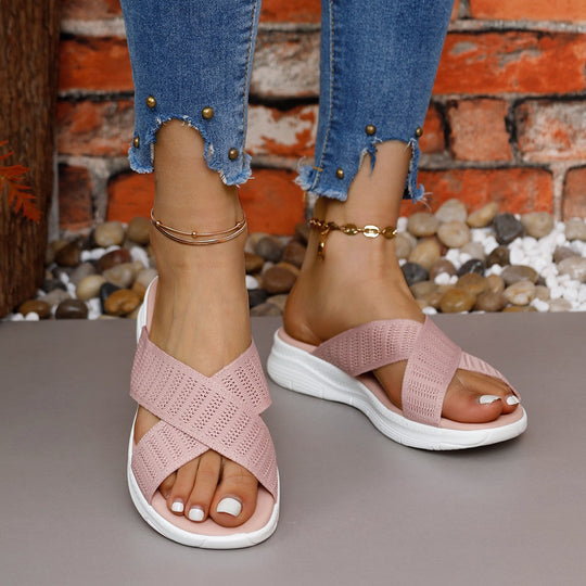 Damen Atmungsaktive und elegante Schlüpfsandalen mit Kreuzband-Wickeldesign Shopnory
