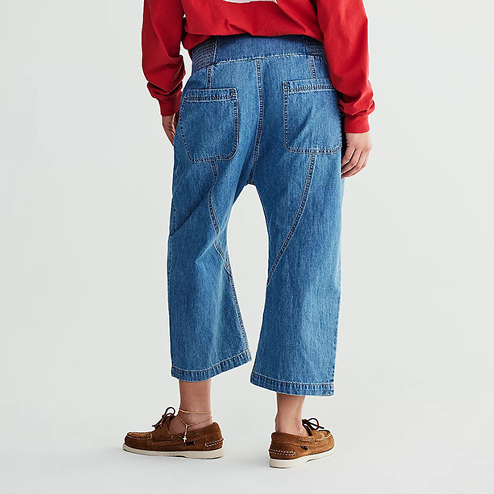 Damen lässige Loose-Fit Jeans mit elastischem Bund und geräumigen Taschen