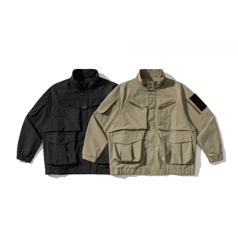 Unisex Oversize-Utility-Jacke mit Multifunktionstaschen, hohem Stehkragen und elastischem Saum Shop Nory