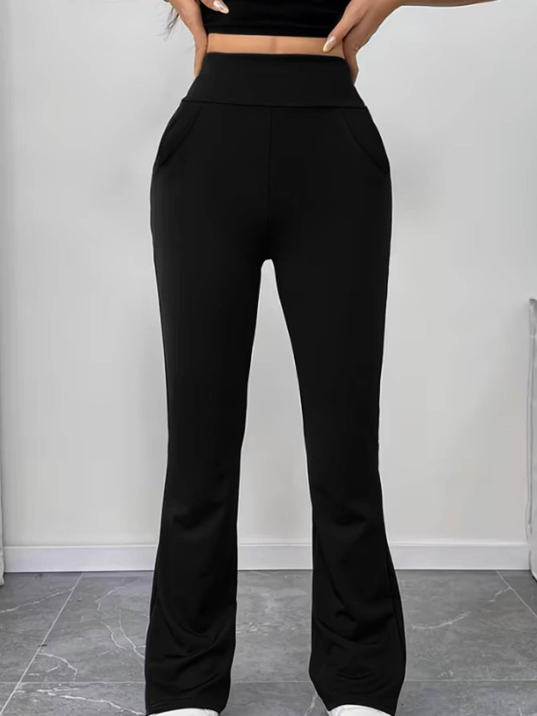 Damen Hochbund-Yogahose mit ausgestelltem Bein und Eingrifftaschen Shop Nory