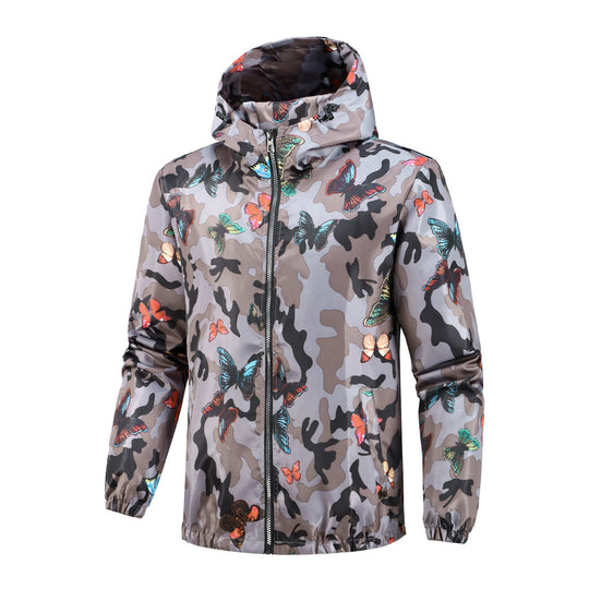 Damen Leichte Camo-Jacke mit buntem Schmetterlingsdruck Shop Nory