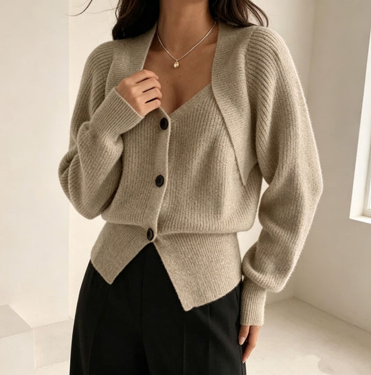Damen Überschnittiger Feinstrick-Cardigan mit V-Ausschnitt und Knopfleiste Shop Nory