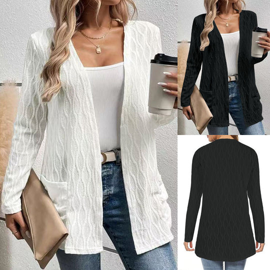 Damen Offene Strickjacke mit strukturierter Wellenoptik und aufgesetzten Taschen Shop Nory