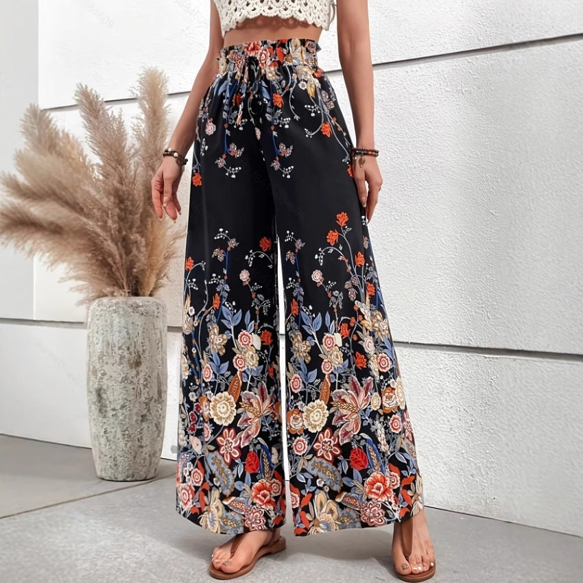 Damen Palazzohose mit buntem Print und elastischem Bund