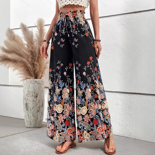Damen Palazzohose mit buntem Print und elastischem Bund
