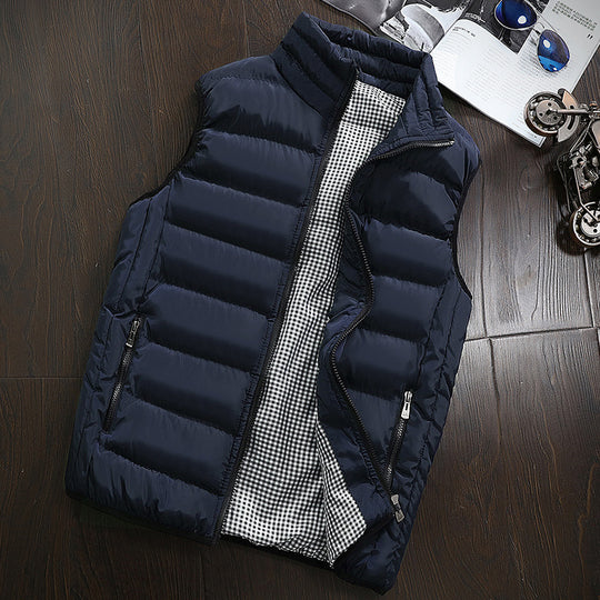 Herren Ärmellose Leichte Steppweste mit Thermofütterung, Stehkragen und kariertem Innenfutter Shop Nory
