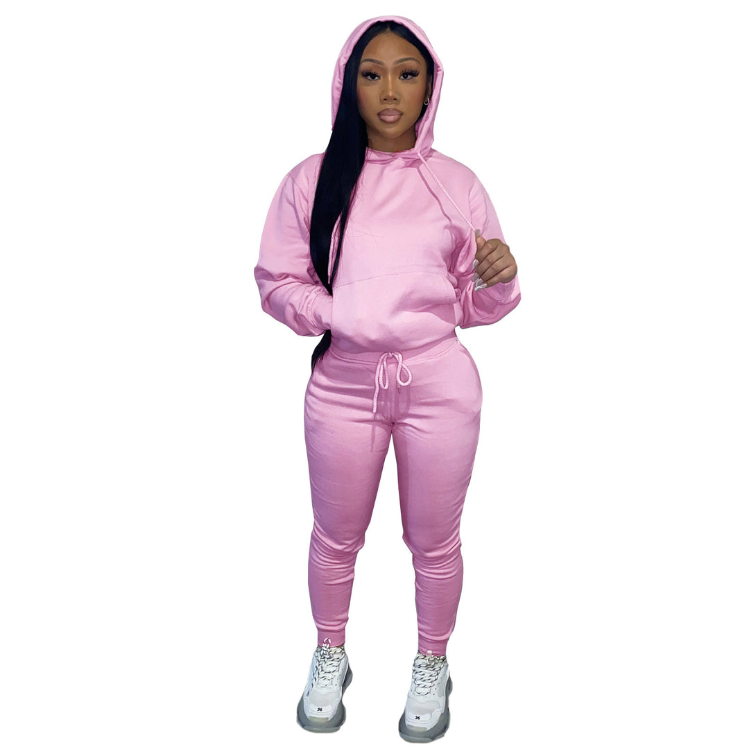 Damen nan Kapuzen-Lounge-Set mit Kängurutasche taillierter Jogginghose und Bündchen Shop Nory