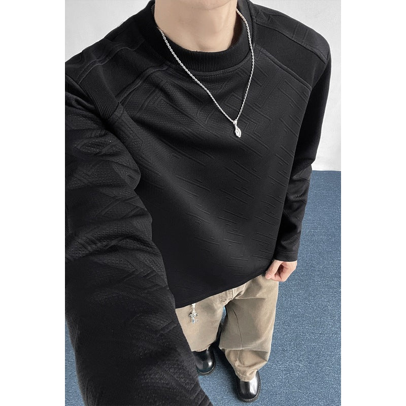 Herren Strukturiertes Langarmshirt mit Stehkragen und geometrischem Reliefmuster Shop Nory