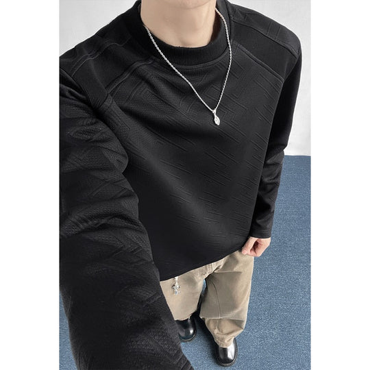 Herren Strukturiertes Langarmshirt mit Stehkragen und geometrischem Reliefmuster Shop Nory