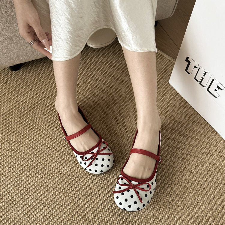 Damen Ballerinas mit dekorativem Schleifen-Design und Punktmuster