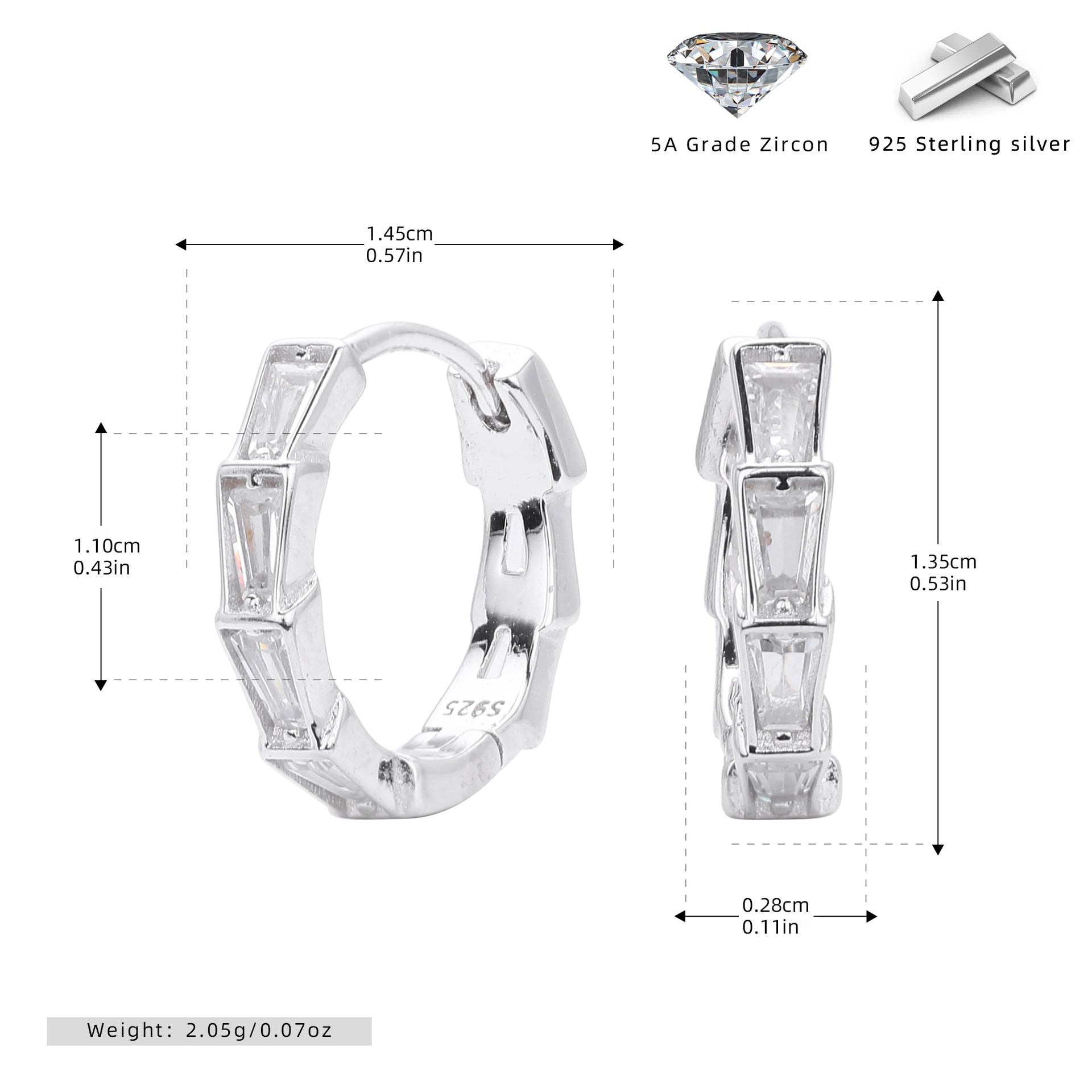 Damen Creolen mit funkelnden Zirkonsteinen aus 925 Sterling Silber Shop Nory