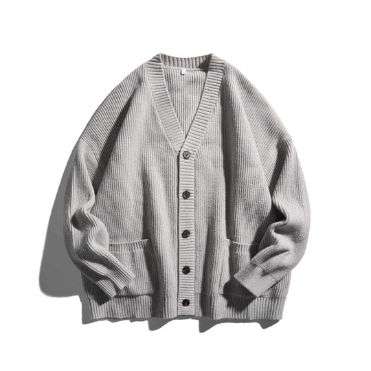 Damen Oversize Rippenstrick-Cardigan mit V‑Ausschnitt und aufgesetzten Taschen Shop Nory