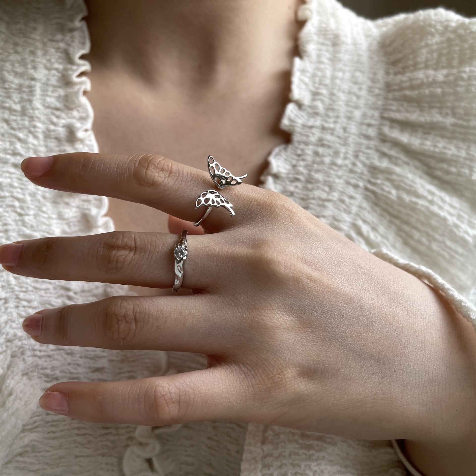 Damen Offener Ring mit verspieltem Schmetterlingsdesign Shop Nory