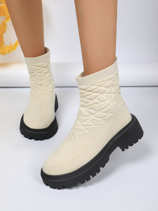 Damen Strick-Sockenboots mit geometrischer Stepp-Optik und klobiger Lug-Sohle Shop Nory