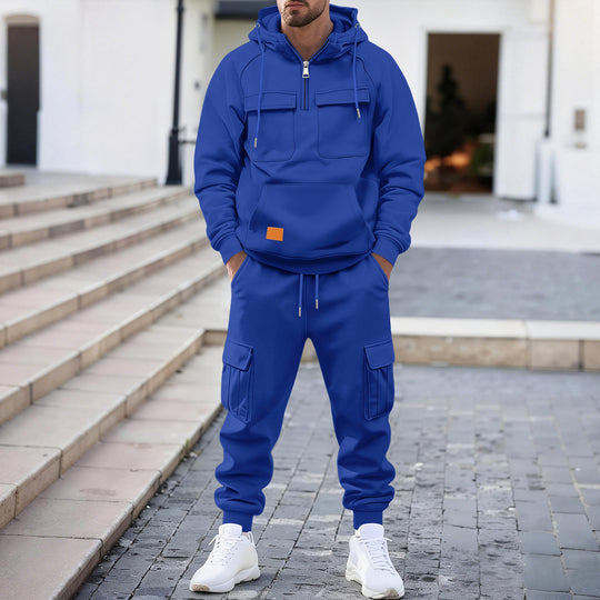 Herren technischer Oversize-Hoodie mit Halbzip, Kapuze, Kängurutasche und aufgesetzten Utility-Taschen Shop Nory