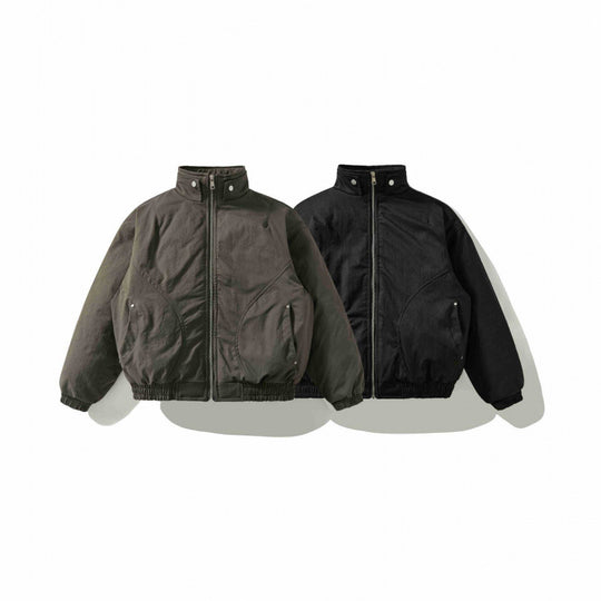 [Unisex Kurz geschnittene wattierte Bomberjacke mit Stehkragen, Reißverschluss und elastischem Saum] Shop Nory