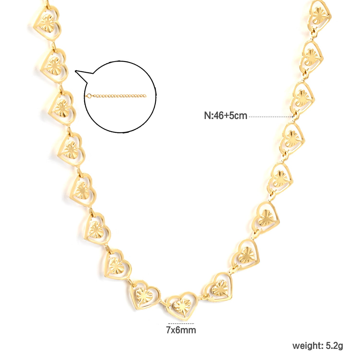 Damen Armband mit herzförmigen Gliederungen aus hochwertigem Edelstahl und goldplattierter Oberfläche Shop Nory