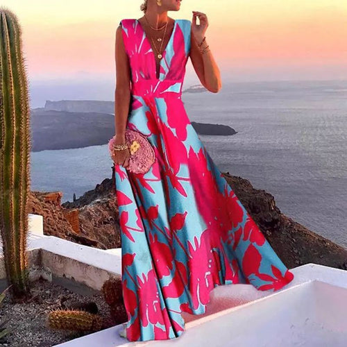 Damen Maxikleid mit geometrischem Schnitt und tiefem V-Ausschnitt
