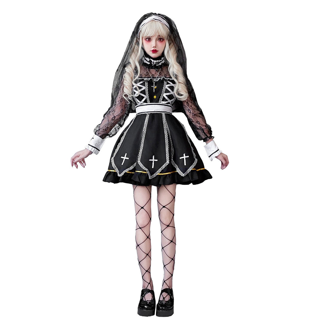 Damen Gothic Brautkostüm mit Spitzenärmeln und aufwendigen Rüschen Shop Nory