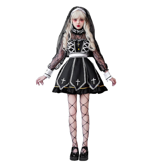 Damen Gothic Brautkostüm mit Spitzenärmeln und aufwendigen Rüschen Shop Nory