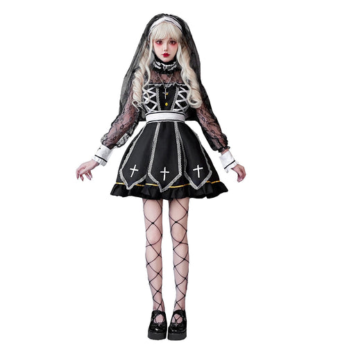 Damen Gothic Brautkostüm mit Spitzenärmeln und aufwendigen Rüschen Shop Nory