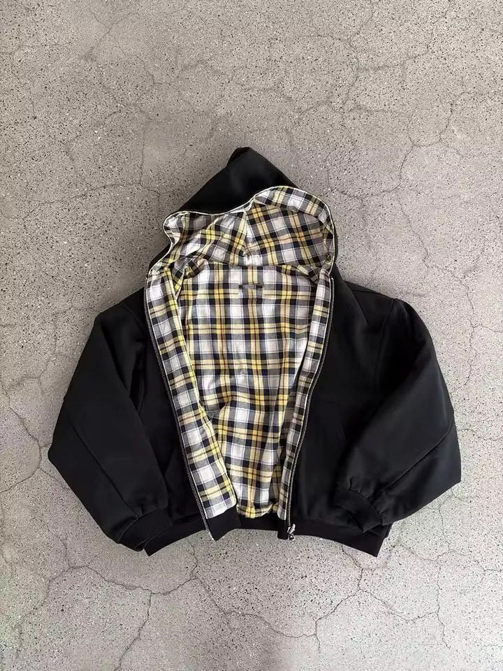 Damen Oversized Kapuzenjacke mit kariertem Innenfutter und durchgehendem Reißverschluss Shop Nory