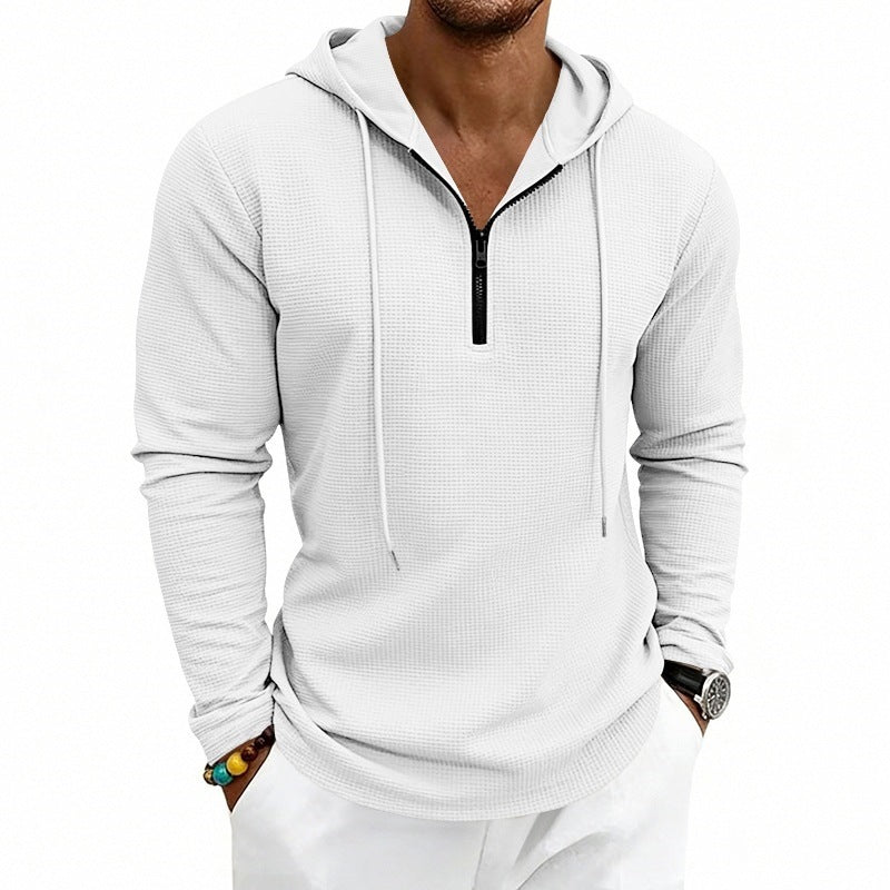 Herren Lässiges Waffelstruktur-Hoodie mit halbem Reißverschluss und Kapuze Shop Nory