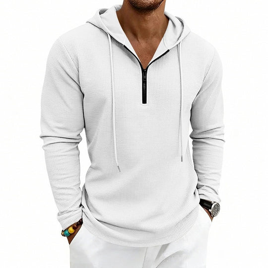 Herren Lässiges Waffelstruktur-Hoodie mit halbem Reißverschluss und Kapuze Shop Nory