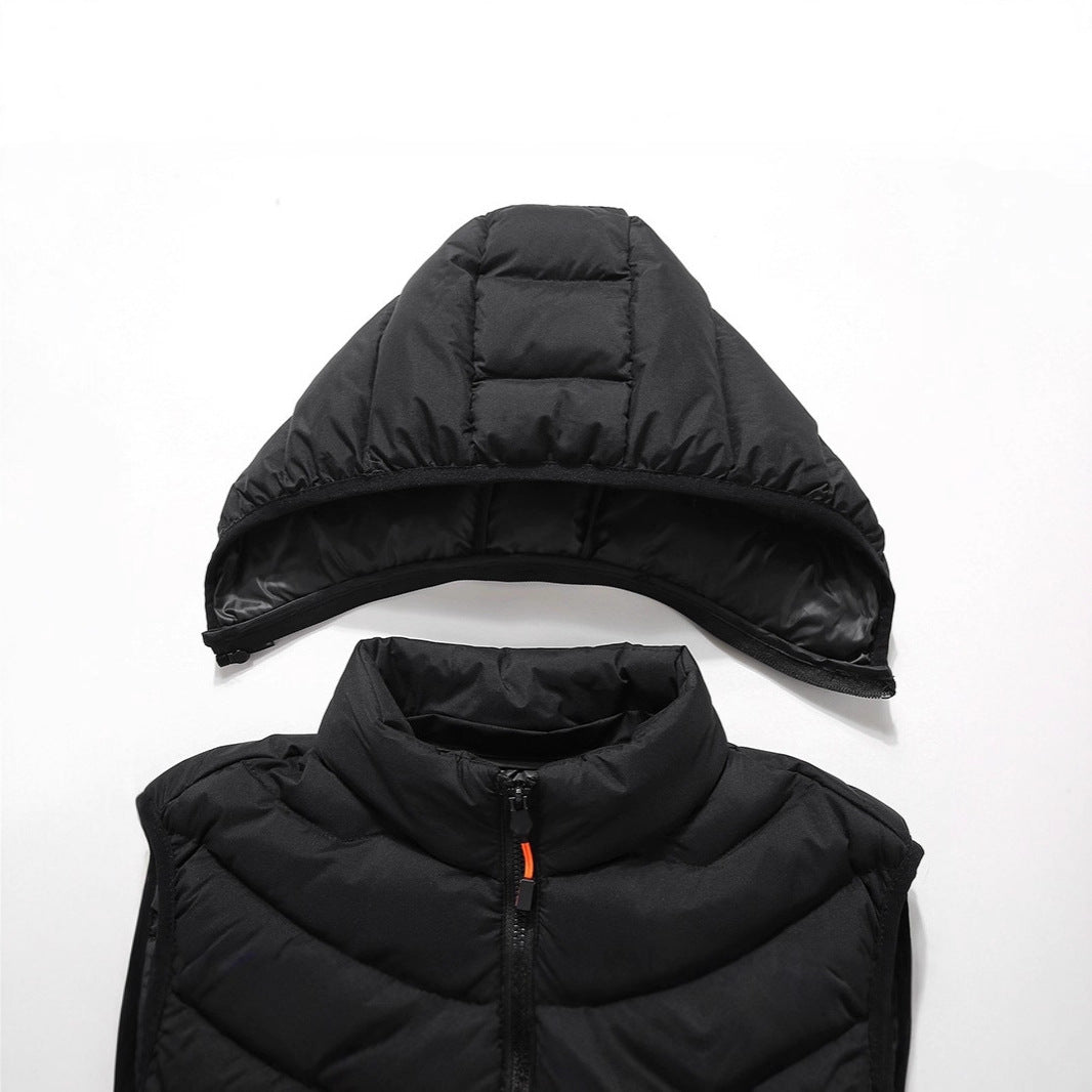 Herren Ärmellose Thermo-Utility‑Weste mit gesteppter Chevron‑Struktur, Kapuze und Zwei‑Wege‑Reißverschluss Shop Nory