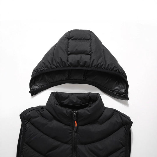 Herren Ärmellose Thermo-Utility‑Weste mit gesteppter Chevron‑Struktur, Kapuze und Zwei‑Wege‑Reißverschluss Shop Nory