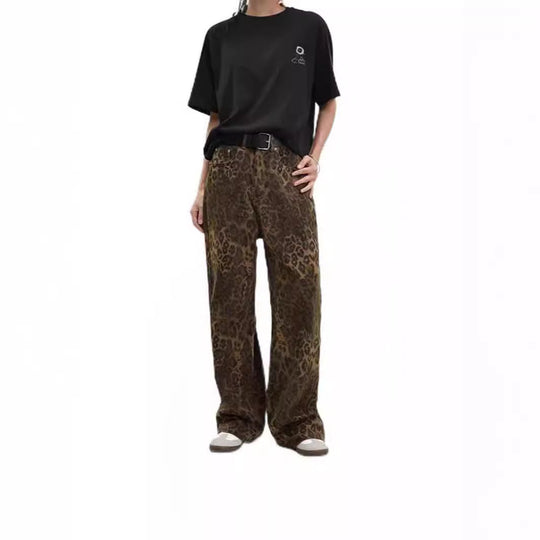 Damen Weit geschnittene Leoprint-Hose mit flexiblem Bund und modischem Design