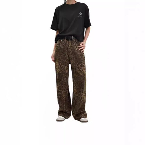Damen Weit geschnittene Leoprint-Hose mit flexiblem Bund und modischem Design