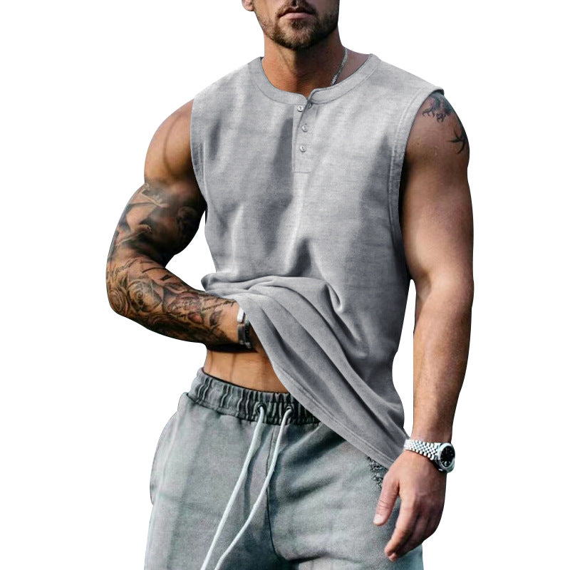 Herren ärmelloses Henley-Shirt mit Knopfleiste und weichem Baumwollmix Shopnory