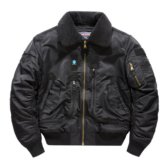 Herren Bomberjacke mit Lammfellkragen und Utility-Taschen Shop Nory