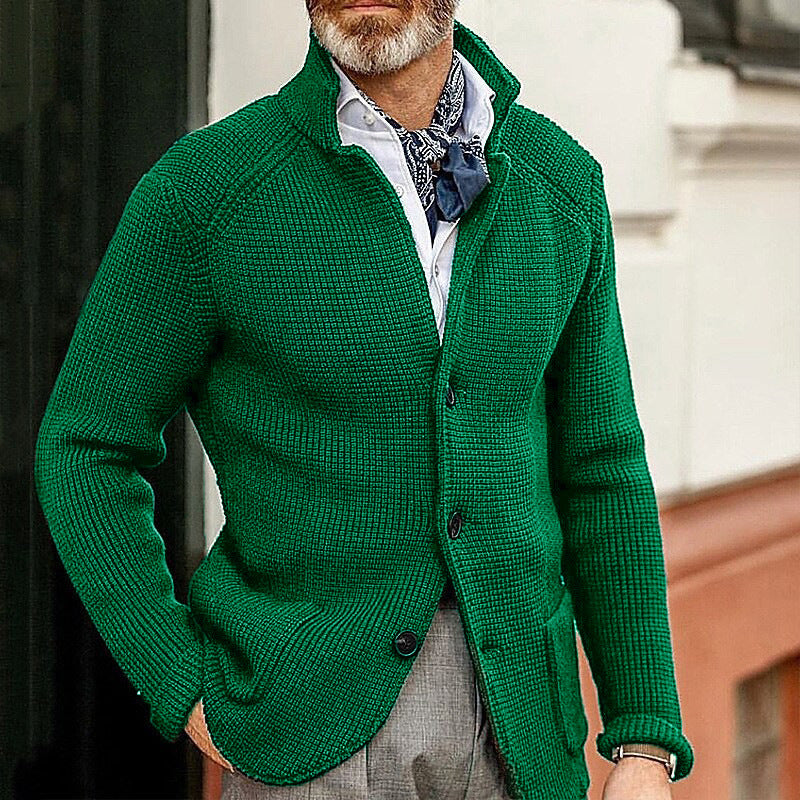 Herren Waffelstruktur-Cardigan-Blazer mit Stehkragen und aufgesetzten Taschen Shop Nory