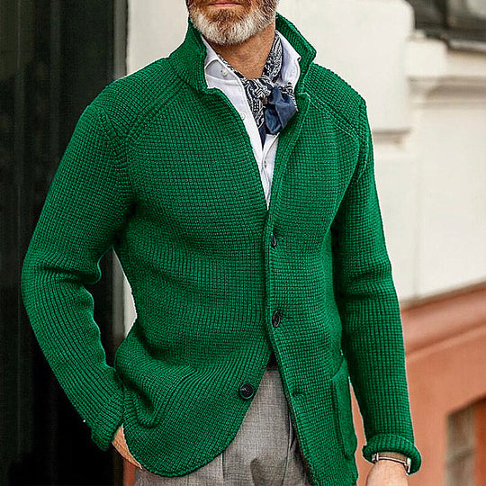Herren Waffelstruktur-Cardigan-Blazer mit Stehkragen und aufgesetzten Taschen Shop Nory