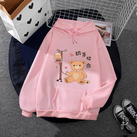Damen nan Kapuzenpullover mit minimalistischer Grafik, lockerer Oversize-Passform und Kängurutasche Shop Nory