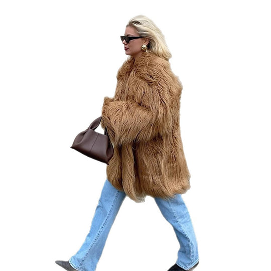 Damen Oversize Shaggy‑Kunstpelz‑Mantel mit langer Florstruktur und verdeckter Knopfleiste Shop Nory