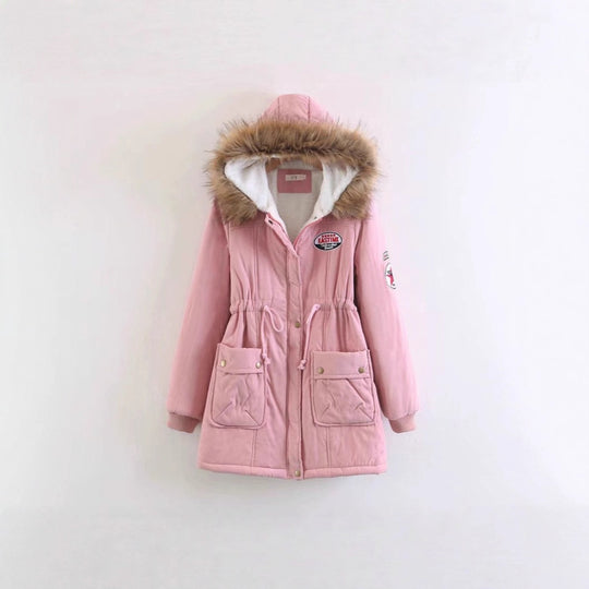 Damen Langer Utility-Parka mit Teddyfutter, Kapuze mit Kunstfell und Kordelzug Shop Nory