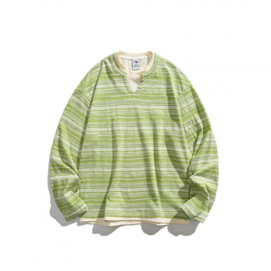 Unisex Gestreifter Oversize-Pullover mit V‑Einsatz und Lagenoptik Shop Nory