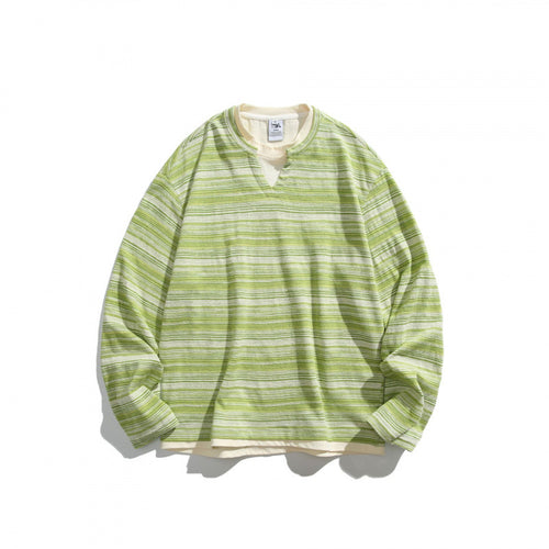 Unisex Gestreifter Oversize-Pullover mit V‑Einsatz und Lagenoptik Shop Nory