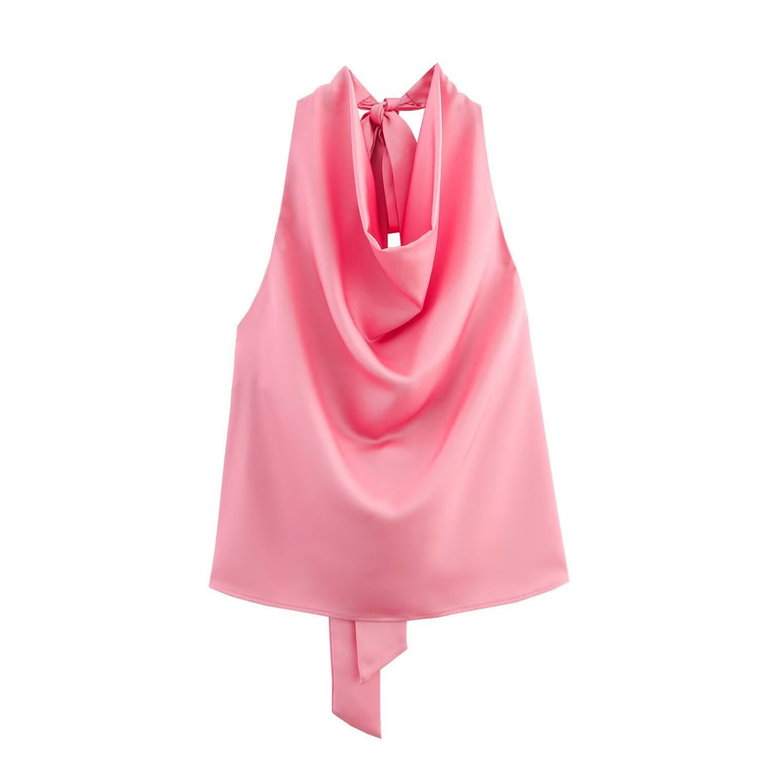 Damen Edles Haltertop mit fließendem Schnitt und eleganter Rückenbinde Shopnory