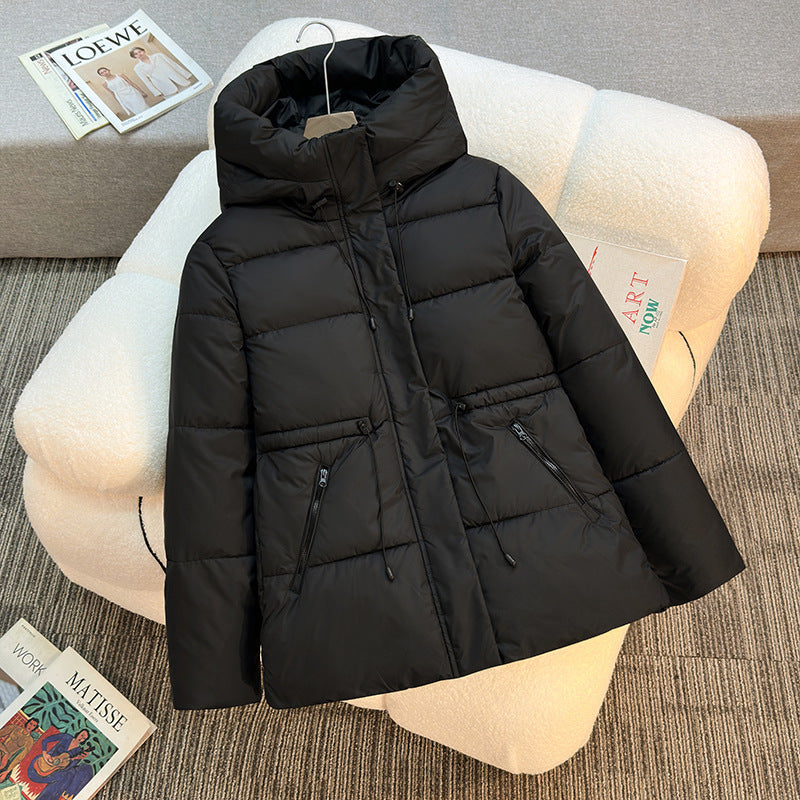Damen nan athleisure Kapuzenjacke mit Volumenkragen, Kordelzug und verdeckter Reißverschluss Shop Nory
