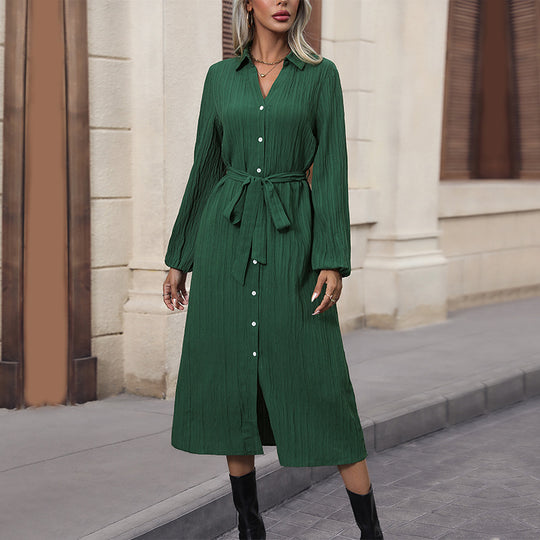Damen Langarm Hemdblusenkleid mit Gürtel Shop Nory