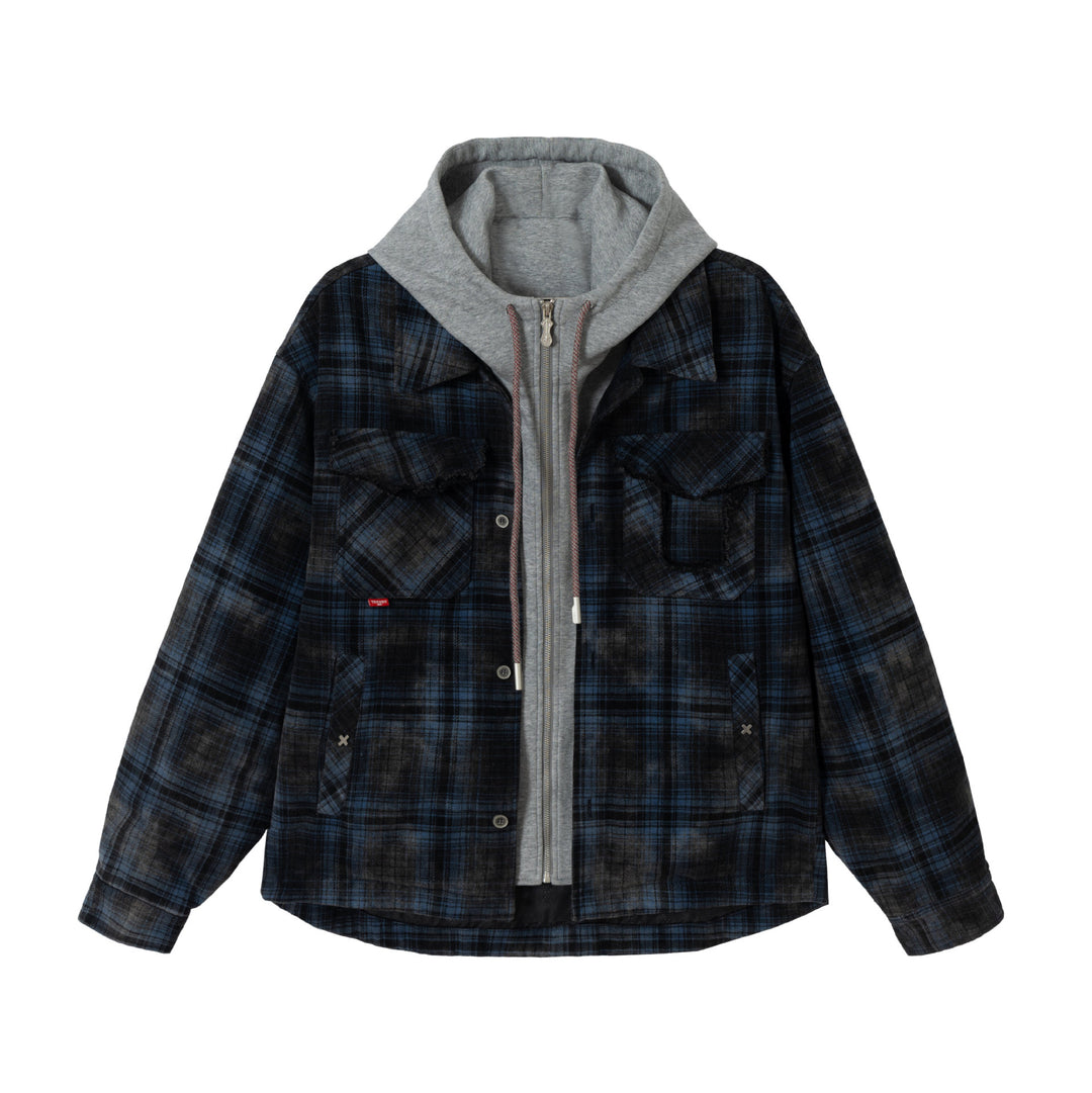Herren karierte Layer‑Hemdjacke mit integrierter Kapuzen‑Innenjacke Shop Nory