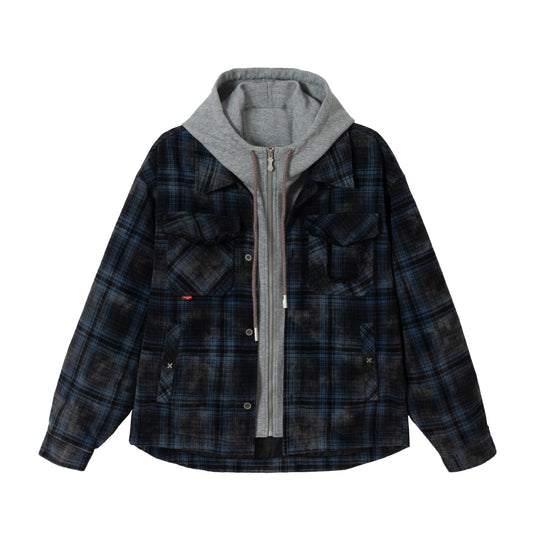 Herren karierte Layer‑Hemdjacke mit integrierter Kapuzen‑Innenjacke Shop Nory
