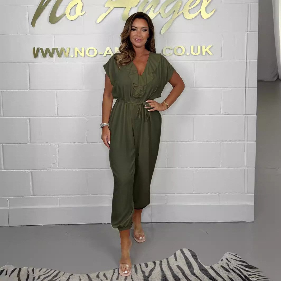 Damen Jumpsuit mit Rüschendetails und Bindegürtel