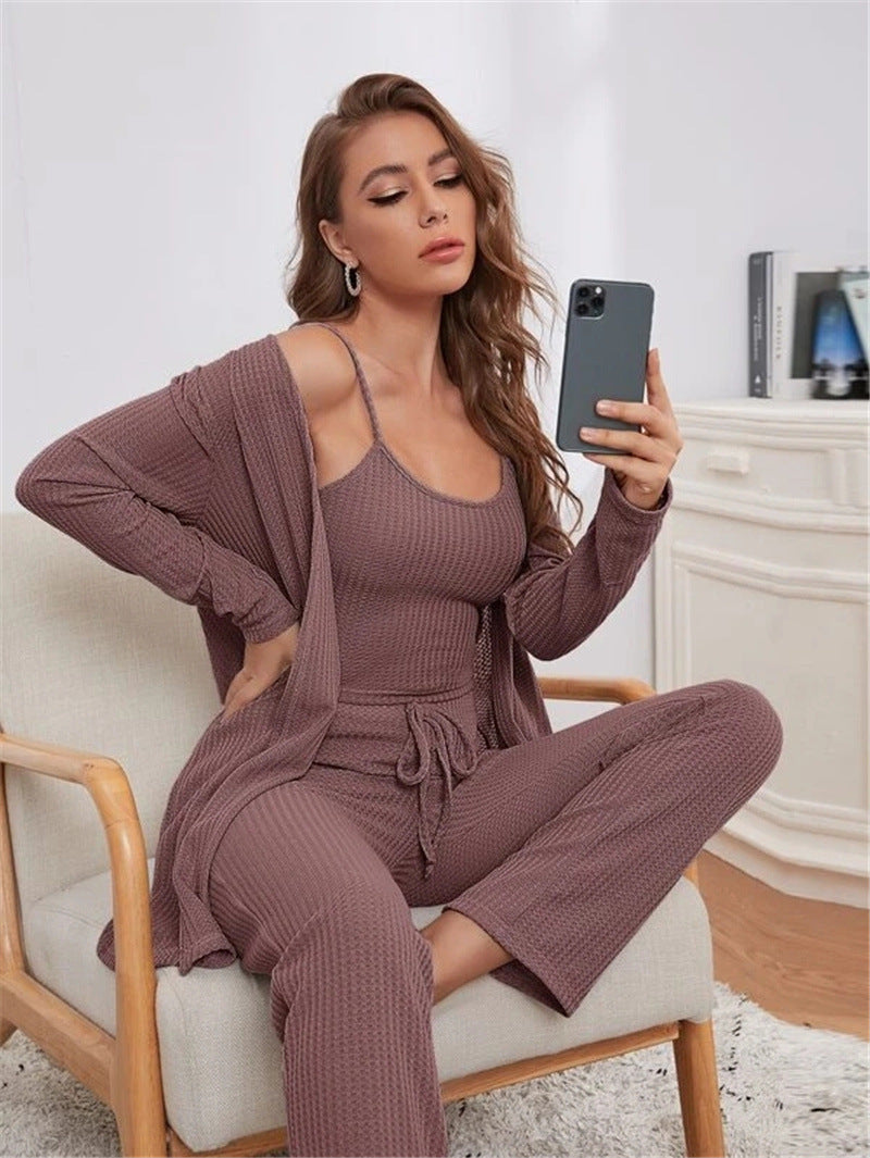 Damen Freizeit-Set mit gestricktem Oberteil und weiten Hosen Shopnory