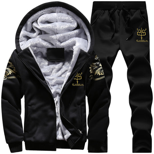Herren Fleece-gefüttertes Freizeit-Set mit Kapuzenjacke und Thermo-Jogger Shop Nory